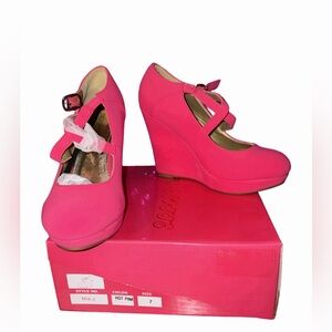 🆕💜 Mascotte Hot Pink Platform Wedge Heels  Size 7 With Box